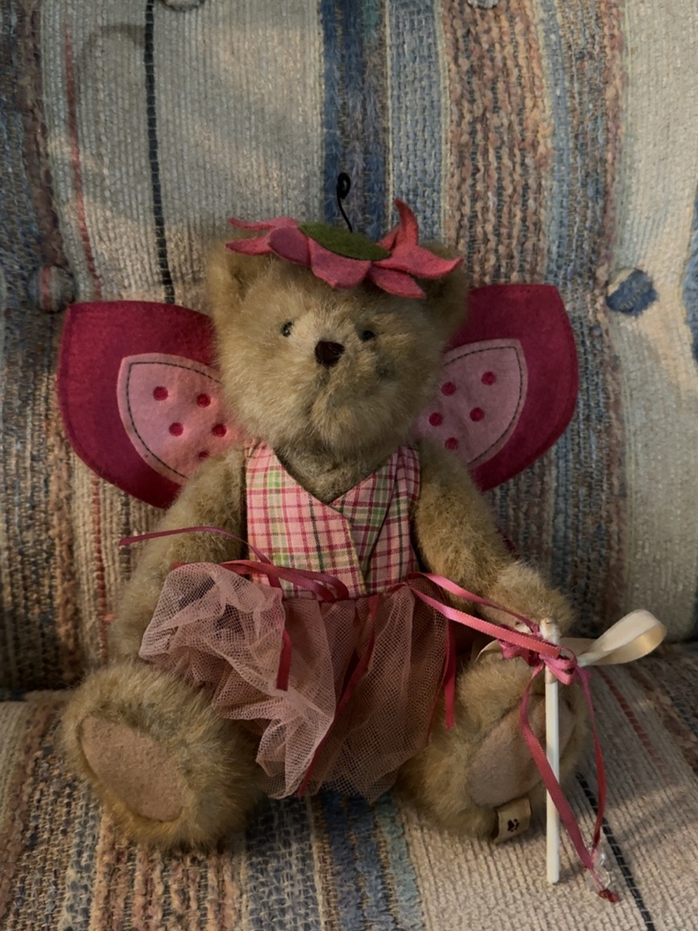 BearPaw Pink Fairy Bear Décor with Plaid Bodice